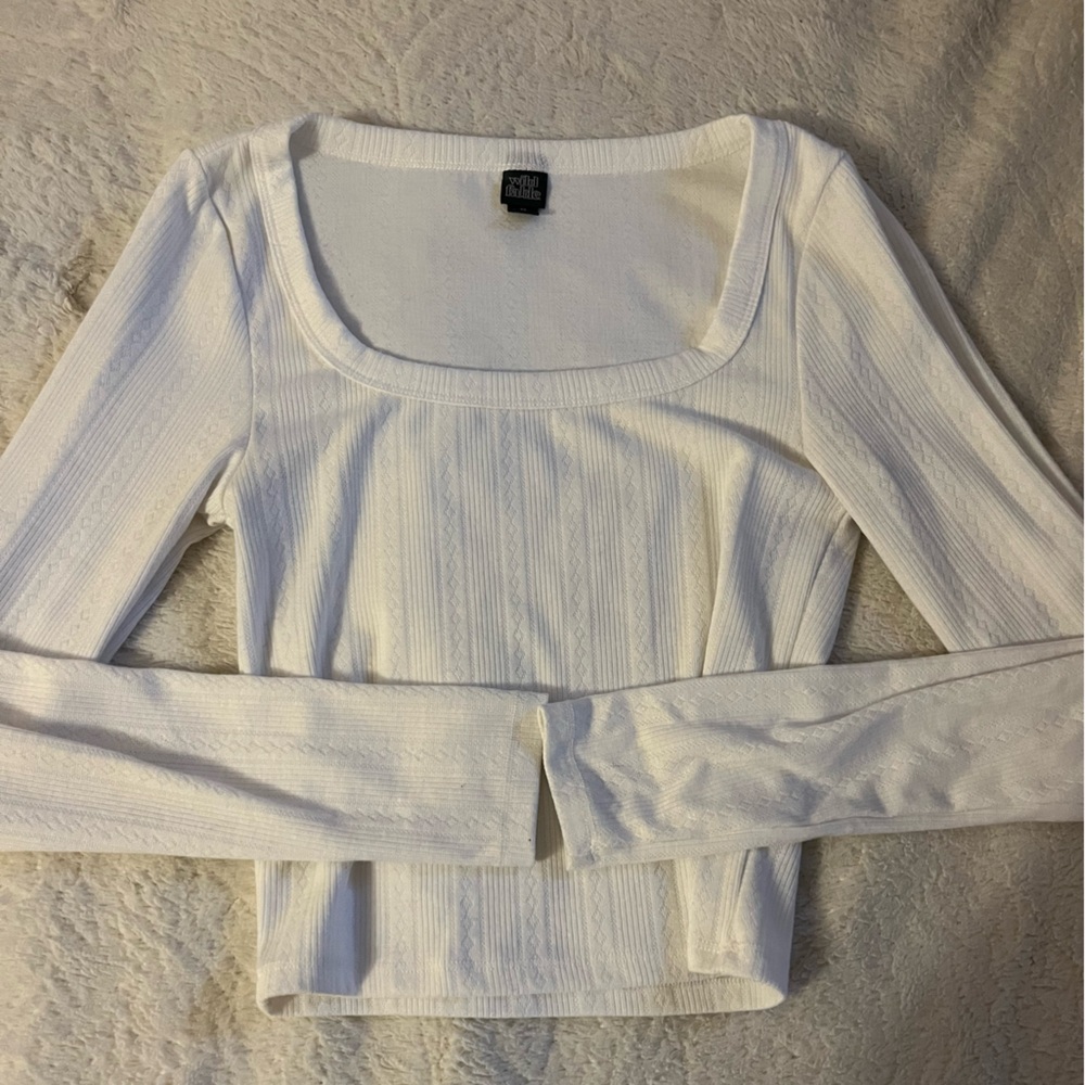 Wild Fable White Ribbed Long Sleeve Top